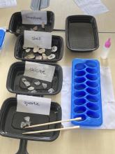 Materials for acid test on shells, limestone, calcite and quartz