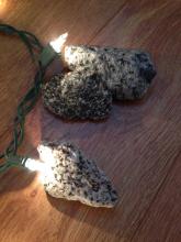 Holiday lights show the sparkly crystals in granite