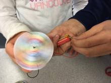 Mixing colours: draw colours on a disc, then spin them