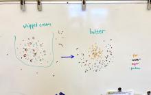 The physical change from cream to butter