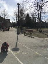 Lamp post sundial (the longer shadow moves faster than the stick in a bottle)