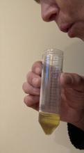 Blow into a tube (then shake) to make water acidic