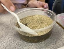 vermiculite floats on water, while sand sinks