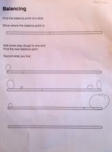 Worksheet drawings of weights and balance point on long stick