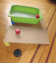 Comparing a block sliding down ice and cardboard