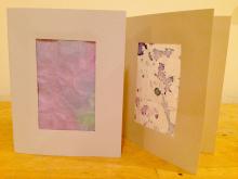 Greeting card: red cabbage dye on cloth